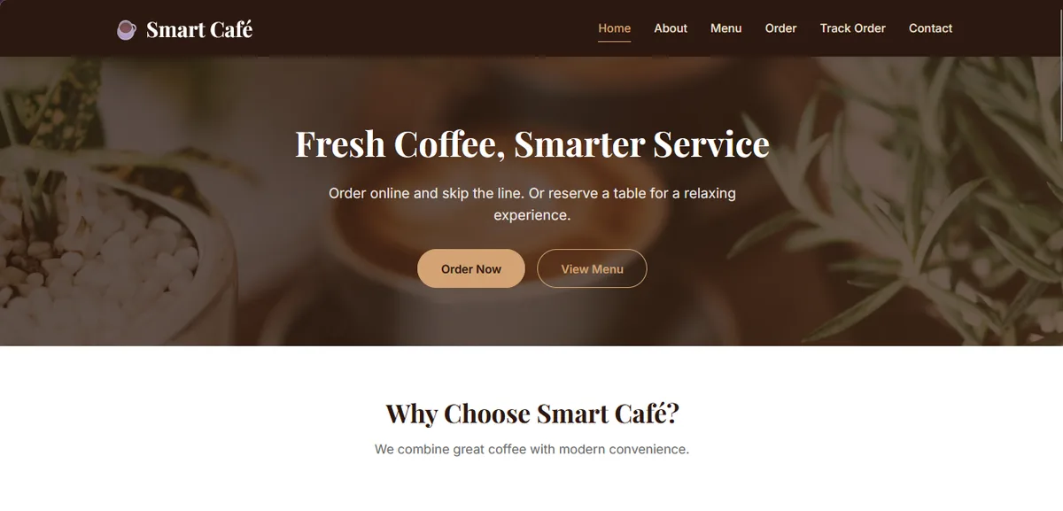 Smart Cafe serverless cafe ordering and analytics platform interface