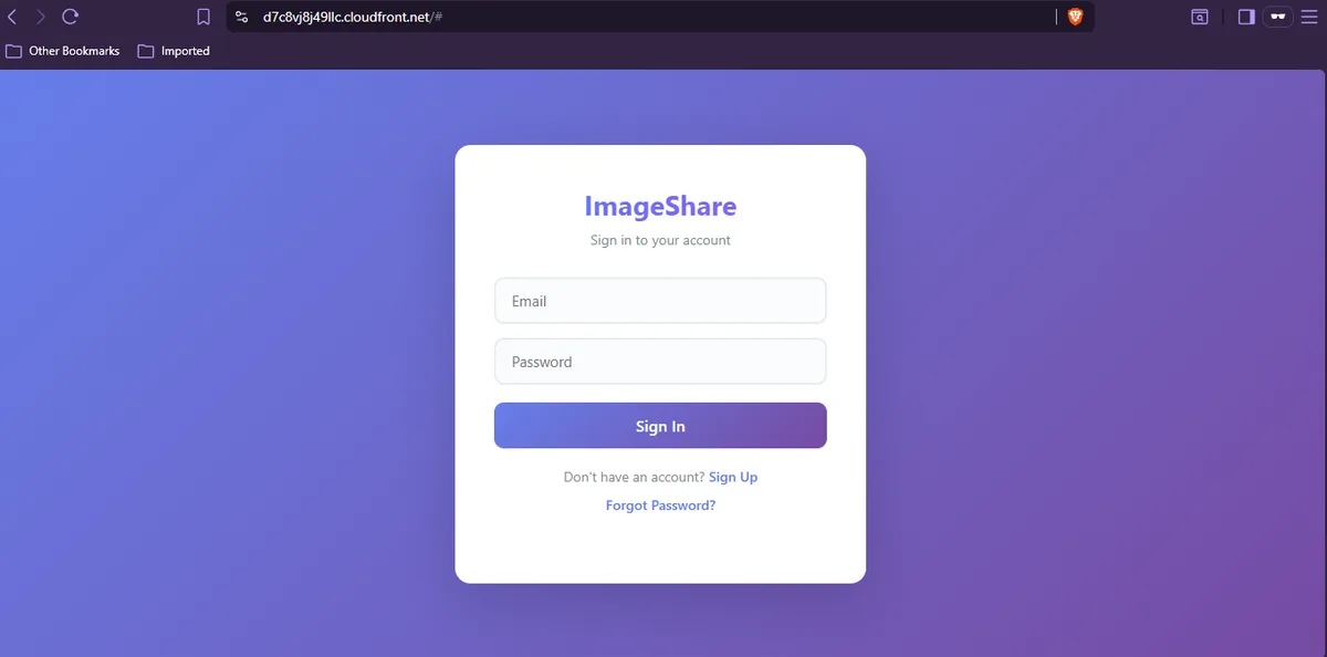 ImageShare serverless image and file sharing platform user interface